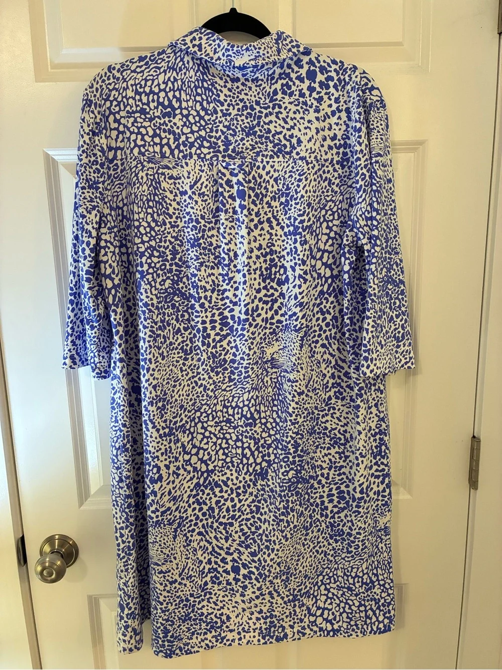 Persifor Winpenny Blue & White 3/4 Sleeves A Line Button Placket Dress Plus XL